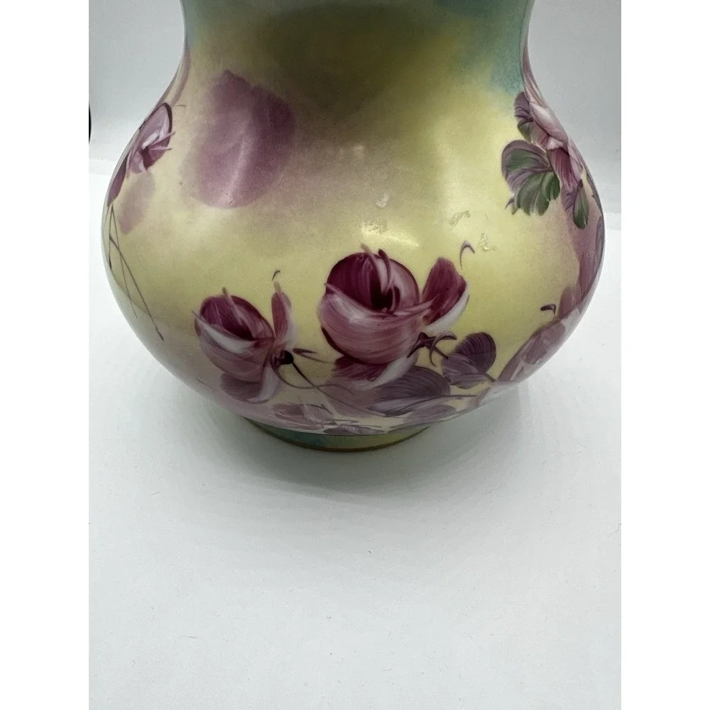 Vintage‎ Hand Painted Porcelain Floral Pitcher Ewer Gold Gilt Pink Roses 8.5